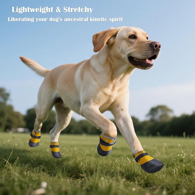 Dog Shoes Lightweight Dog Boots-Breathable Knitted Paw Protector with Adjustable Strap for Hot Pavement, Rain Walking, Hardwood Floors Anti Slip Reduce Noise, Prevent Licking Paws(Yellow,L)