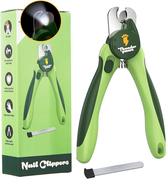Professional-Grade Nail Clippers for Dogs Nail Trimmer with Safety Guard and Nail File - Nail Clippers for Large Dogs - Dog Nail Clipper Toenail Clippers (Green, Medium-Large (LED))