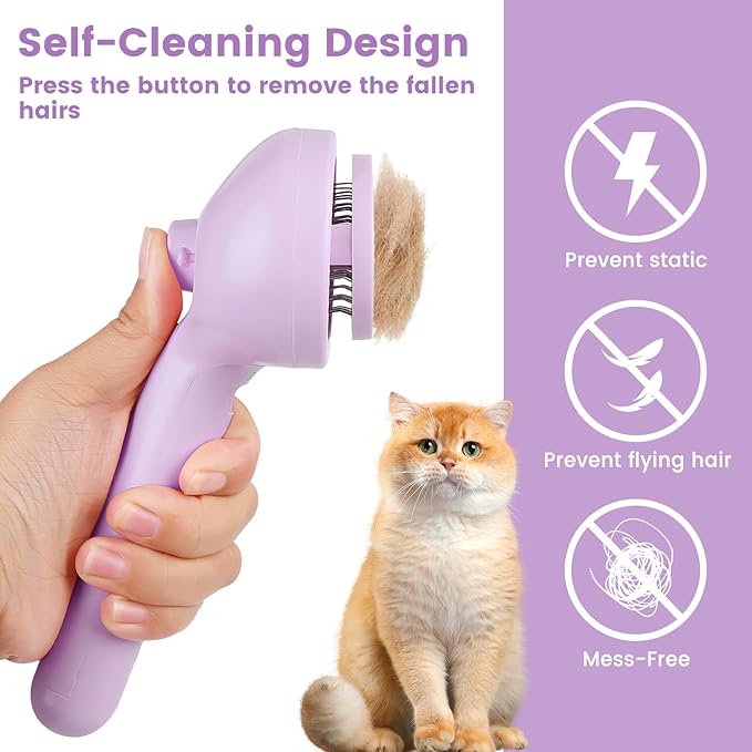 3 in 1 Cat Steam Brush, Pet Spray Hair Removal Comb for Shedding & Grooming, Water Brush for Cats Dogs Small Animals Long Short Haired with One-Click Release Button(Purple)