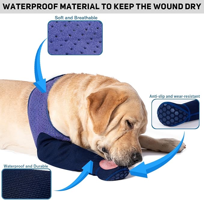 COODEO Dog Socks to Prevent Licking Paws, Healing Boots & Paw Protectors with Non-Slip Bottoms for Wound Protection, Waterproof Sleeve Shoes for Licking（Purple，XL_Left