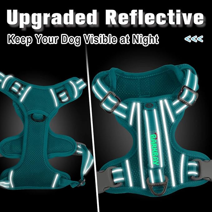 BARKBAY Dog Harness No Pull with ID Tag Pocket - Heavy Duty, Reflective, Easy Control for Large Dogs(Ocean Blue,M)