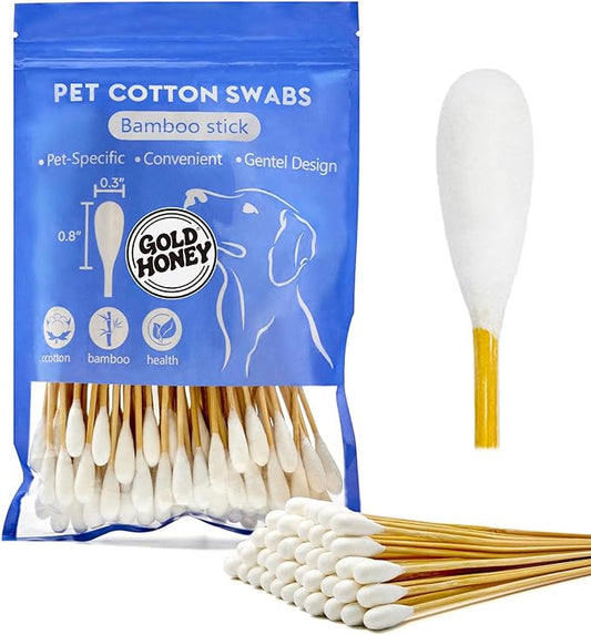 GOLD HONEY 6 Inch Large Cotton Swabs, 100PCS Dog Ear Swabs with Bamboo Handle for Dogs, Pet-Specific, Gentle Design, Lint-Free, Canine Cotton Stick Ear Cleaning