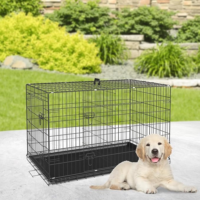 BestPet | Dog Crate | 24" | Black | Foldable Metal Kennel with Double Doors, Secure Slide-Bolt Latches, Leakproof Tray | Portable Dog Cage for Small Breeds | for Travel, Indoor & Outdoor Use