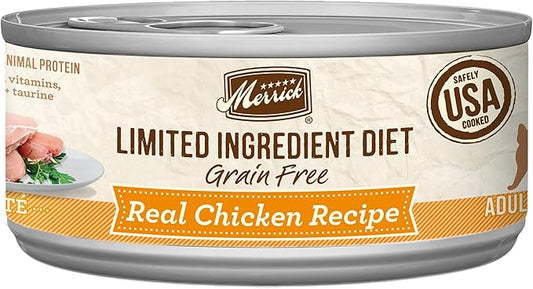 Merrick Limited Ingredient Diet Premium Grain Free And Natural Canned Pate Wet Cat Food, Chicken Recipe - (Pack of 24) 5 oz. Cans