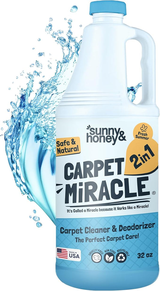 Sunny & Honey Carpet Cleaner Solution - 32 Fl Oz, Fresh Summer Scent - Rug Shampoo & Upholstery Cleaning Solution - Pet Odor Eliminator & Pet Stain Remover