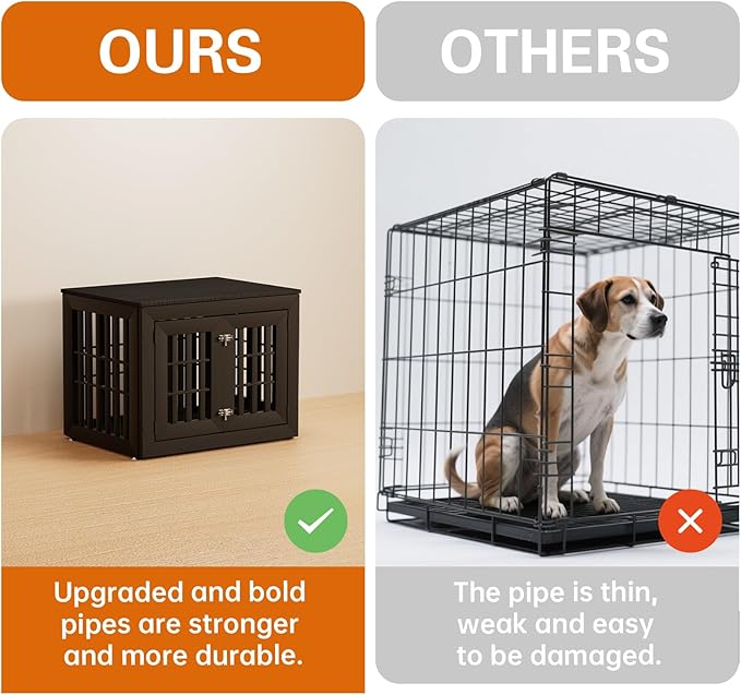 32" Heavy Duty Dog Crate Furniture for Small,Medium and Large Dogs,Rustic Wooden Dog Cage Kennel Indoor Furniture with Waterproof Top,Decorative Pet House Side End Table (Black)