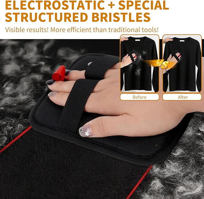 2PCS Electrostatic Pet Grooming Gloves, Reusable Hair Remover for Dog Cat Fur on Clothes Furniture Car Seat/Black