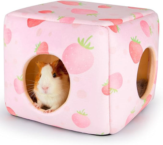 Bienbee Guinea Pig Hideout, Washable Guinea Pigs House Cozy Guinea Pigs Bed for Small Pet Bunny/Rabbit/Hamster/Chinchilla Guinea Pig Accessories Strawberry