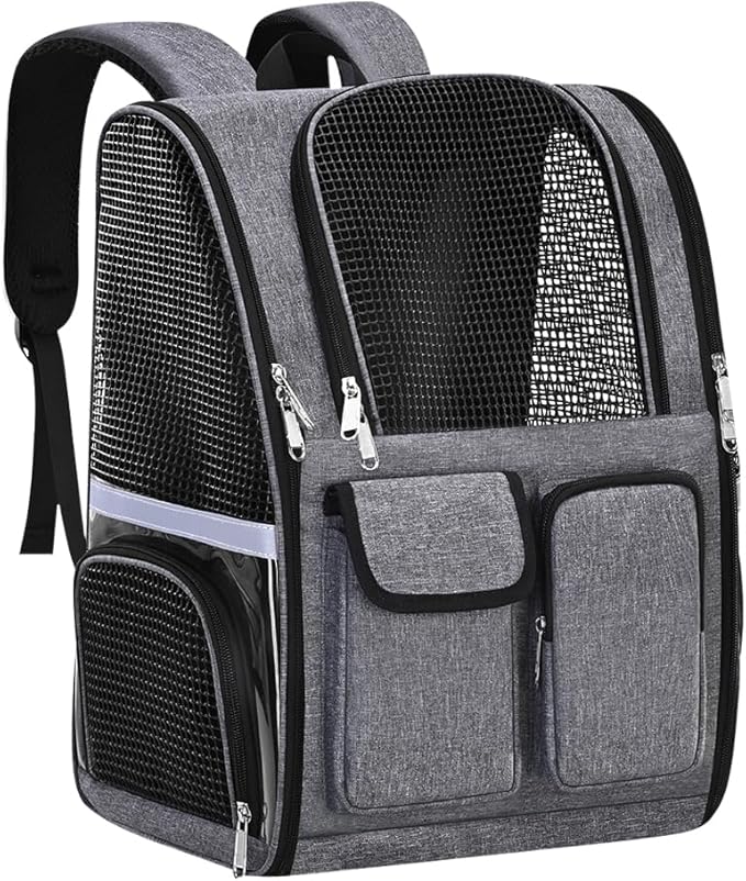 Pet Backpack, Airline Approved Dog Backpack, Cat Bag for Travel Hiking Bike Riding Walking Outdoor, Cat Backpack with Breathable Mesh(Gray)
