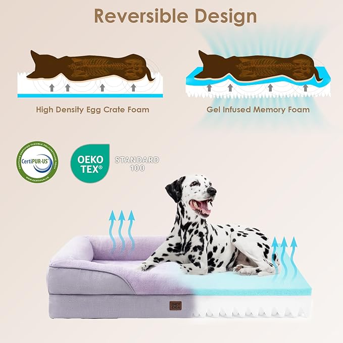 EHEYCIGA Memory Foam Dog Bed for Medium Size, Orthopedic Dog Sofa with Sides and Waterproof Liner, Washable Bolster Pet Couch with Removable Cover, 35x22x6.5 Inch, Purple