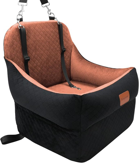 Dog Booster Car Seat for Small/Medium Dogs up to 30 lbs,Interior 7 Inches Elevated Pet Booster Seat,Ultra Soft Fabric and Memory Foam Car Dog Bed,Safety,Comfy,Fully Detachable Washable(H-Black/Brown)