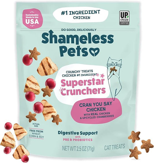 Shameless Pets Crunchy Cat Treats - Kitty Treats for Cats with Digestive Support, Natural Kitten Treats with Real Chicken, Healthy Flavored Feline Snacks - Cran You Say Chicken, 1-Pk