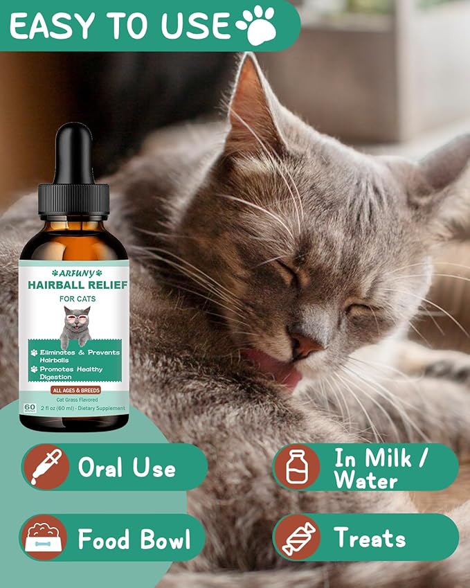 Hairball Treatment for Cats - Cat Hairball Remedy - with Natural Ingredients & Vitamins - Kitten Furball Treatment - Supports Skin & Coat, Digestion - Cat Grass Flavor