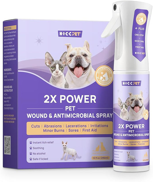 HICC PET Dog Hot Spot Treatment Spray, Itch Relief for Dog Care& Cat Care, 2X Strength for Dog Wound Care, Alleviate Dry Itchy Skin, Allergies, Inflammation, Dog Skin Irritation Treatment, 10 fl oz