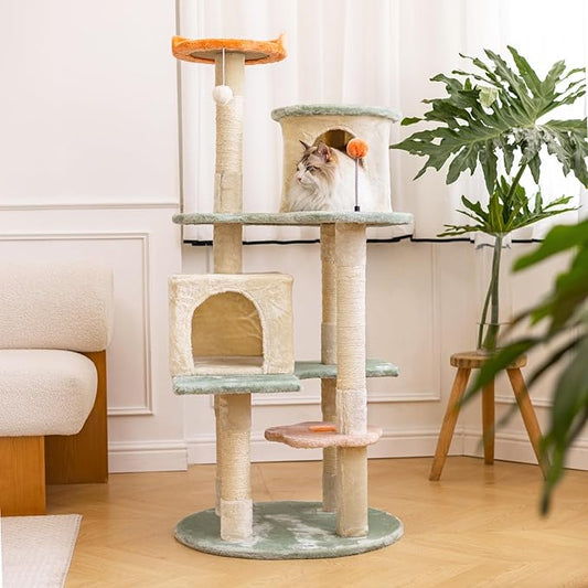 HYABi 53 Inch Flower Cat Tree - Multi-Level Cat Condo with Scratch Posts & Toys, Fresh Design Eco-Friendly Material, for Multi-Cat Households & Indoor Cat Playground