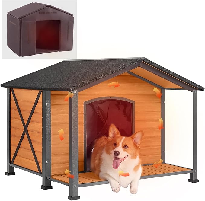 Aivituvin Large Dog House Outdoor Insulated Dog Kennel with Insulated Liner for Winter