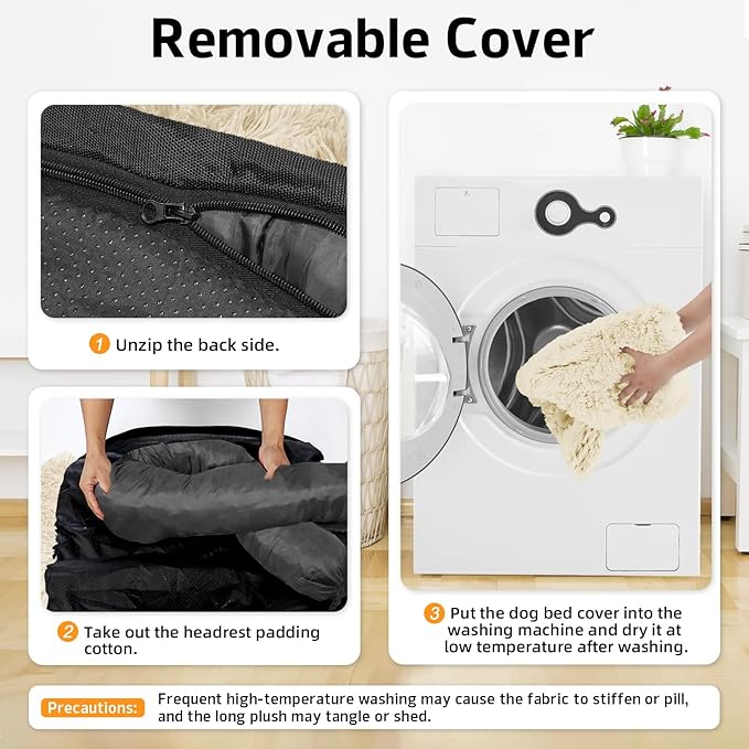 Calming Dog Bed Fluffy Plush Dog Mat for Furniture Protector with Removable Washable Cover for Large Medium Small Dogs and Cats (Medium, Beige)