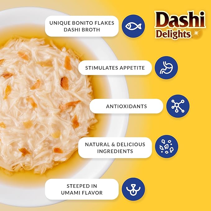 INABA Dashi Delights for Cats, 2.5 Ounce Cup, 6 Cups Total, Chicken & Bonito Flakes Recipe