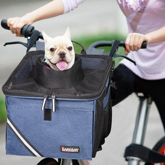 Pet Carrier Bicycle Basket Bag Pet Carrier/Booster Backpack for Dogs and Cats with Big Side Pockets,Comfy & Padded Shoulder Strap,Travel with Your Pet Safety（Classic Blue）