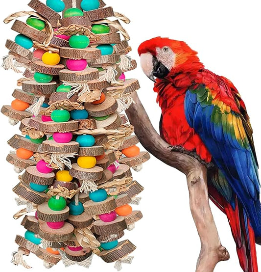 Parrot Toys for Large Birds, Multicolored Wooden Blocks Bird Chewing Toy Parrot Cage Bite Toy or Macaws Cokatoos African Grey and Large Medium Birds