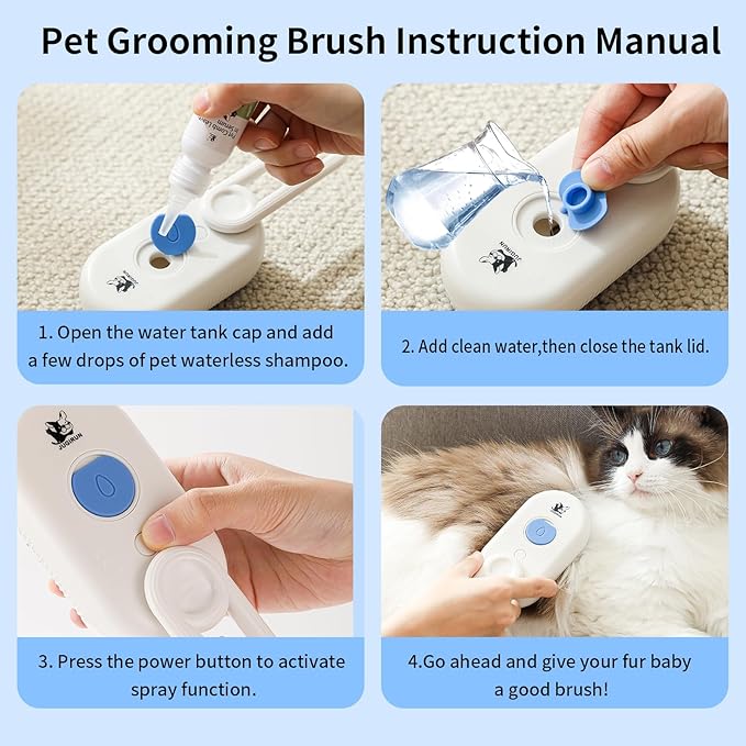 Cat Steam Brush for Shedding,4 in 1 Grooming Brush for Cats and Dogs,Deshedding,Massage,Cleaning & Anti-Static All In One,Suitable for Long & Short Haired Pets,Includes Waterless Shampoo,Blue
