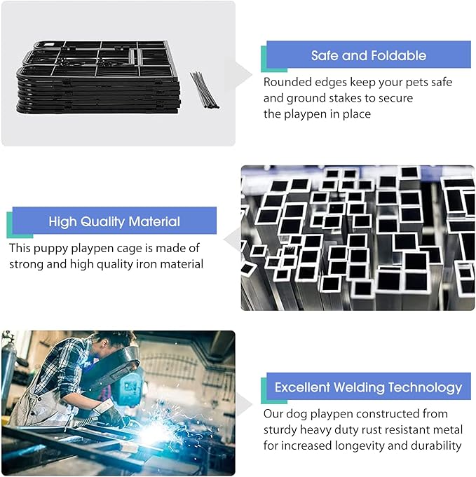 BestPet Dog Playpen Indoor 32 inch 32 Panels Metal Dog Pen Pet Dog Fence Outdoor Exercise Pen with Doors,Pet Puppy Playpen for RV Camping Yard, Black