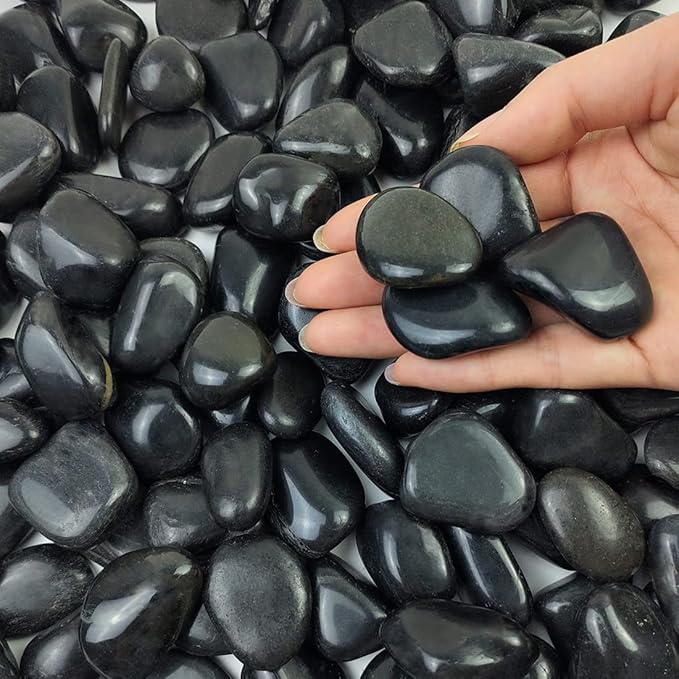 5 lbs Polished Black Pebbles for Indoor Plants, 0.8-1.2 Inch Decorative Black River Rocks for Plants Aquarium Planter Vase Fillers Landscaping and Garden Black Stones
