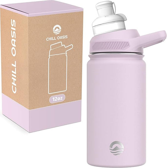 Chill Oasis Water Bottle | Compatible With Popular Flavor Cartridges | BPA Free, Leak Proof, Double-Walled Vacuum Insulated Stainless Steel, and Dishwasher Safe | Cold for 24 Hours (Lavender, 12oz)