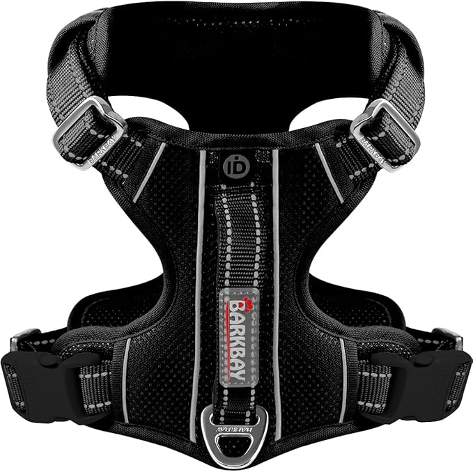 BARKBAY Dog Harness No Pull with ID Tag Pocket - Heavy Duty, Reflective, Easy Control for Large Dogs(Black,XL)