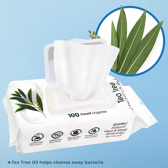 Best Pet Supplies Pet Wipes for Dogs - Dog Wipes Cleaning Deodorizing, for Coats, Ears, Paws - Cleansing Tea Tree, 100 Count