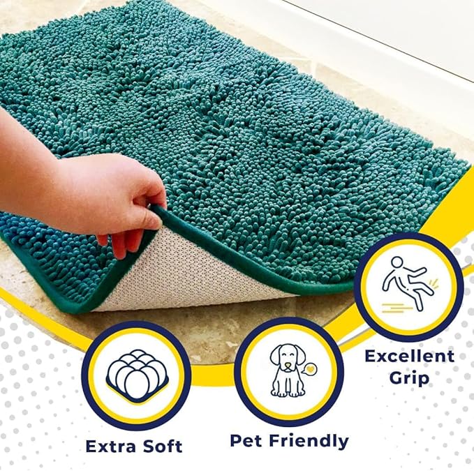 Muddy Mat® Original Dog Door Mat for Muddy Paws, Super Absorbent Microfiber, Non-Slip Washable Pet Rug, Quick Dry Chenille Entryway Carpet, Machine Washable Indoor Outdoor mat, Teal 19"x30"