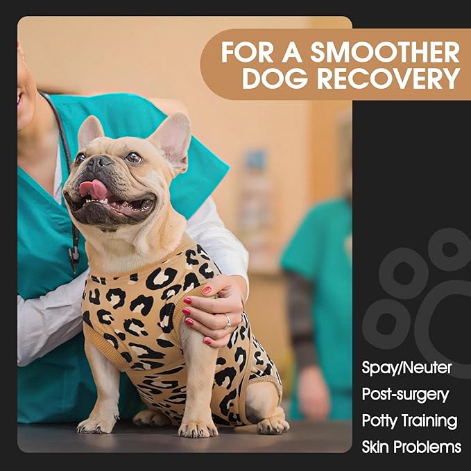 FUAMEY Recovery Suit for Dogs After Surgery,Soft Breathable Dog Bodysuit E-Collar & Cone Alternative Surgical Suit,Male Female Dog Neuter Spay Suits Anti Licking Wounds Onesie Brown Leopard XL