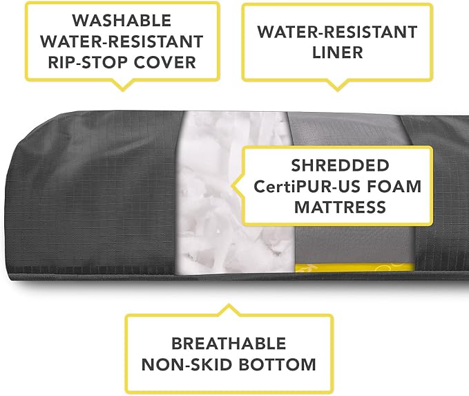 K9 Ballistics Tough Rectangle Pillow Large Dog Bed - Removable Cover, Washable, Durable & Water Resistant Dog Bed Made for Large Dogs 40"x34" Sandstone