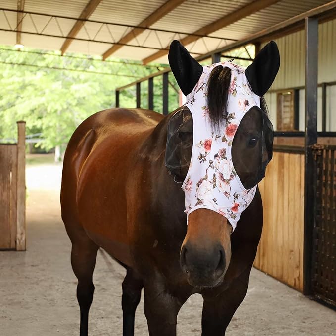 Jeffers Expression Lycra Horse Fly Mask – Full Size, Rose Garden – Lightweight Stretch Horse Mask with Mesh Eyes & Ears, Breathable Lycra Fly Mask for Horses, Equine Summer Apparel & Gear