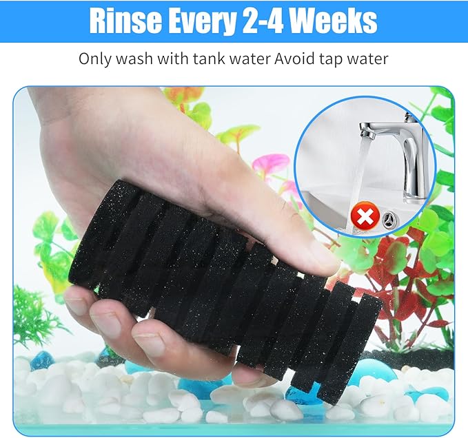AQUANEAT Aquarium Air Powered Sponge Filter with Ceramic Media Balls, for Betta Fry Shrimp Fish Tank, with 2 Spare Sponges, up to 55Gal