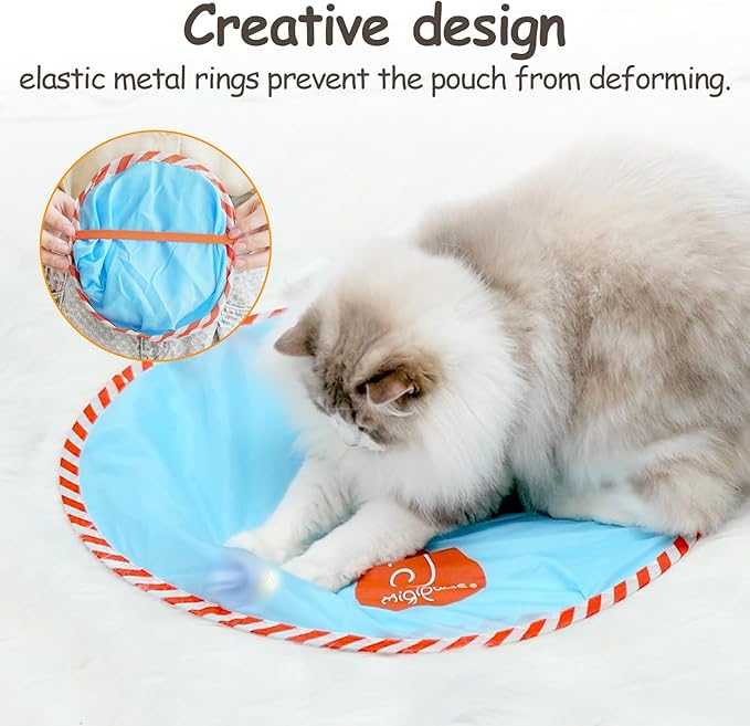 Migipaws Interactive Cat Ball Toy Set, Fun Tracker, Glowing Chase Ball with MystiChaser Pouch, Fluffy Tail, A Small Mice(Blue)