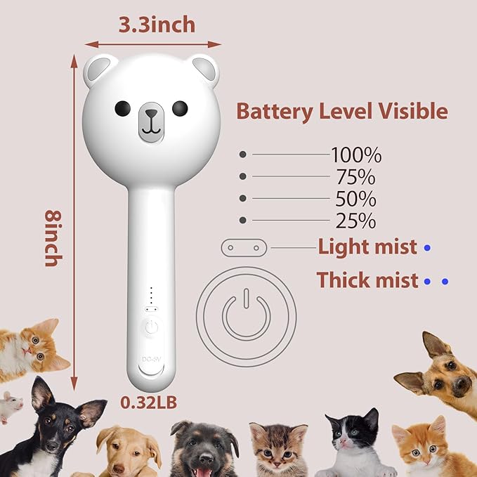 Cat Steam Brush with 2 Spray Levels & Release Button, 4-in-1 IPX7 Waterproof Water Brush for Shedding Grooming, Pet Hair Removal Comb for Long Short Haired Cats Dogs, Self Cleaning Slicker