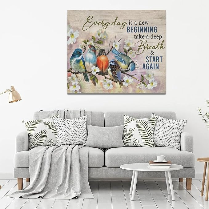 Bird Wall Art Farmhouse Flower Branch Pictures Rustic Country Birds Wall Decor Floral Canvas Print Painting Artwork for Bathroom Living Room Bedroom 20"x24"