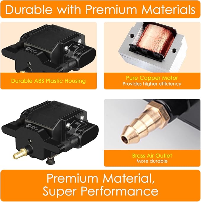 AquaMiracle 6/8/16W Quiet Fish Tank Air Pump 200/317/475GPH High Pressure Aquarium Air Pump Commercial Air Pump Pond Aerator Bubbler Hydroponics Air Pump