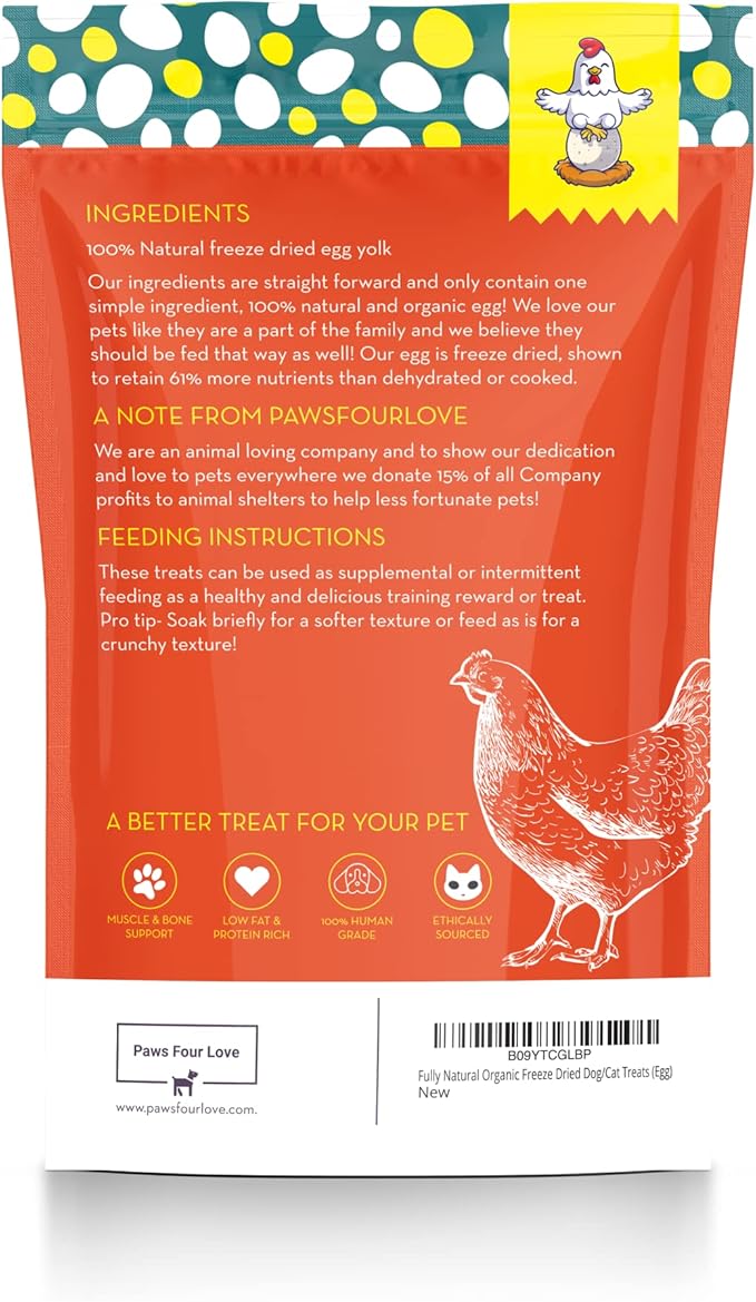 Organic Freeze Dried Dog & Cat Treats - Single Ingredient, Grain Free Food Toppers for Healthy Pets, No Fillers or Preservatives (3 Bag, Egg)