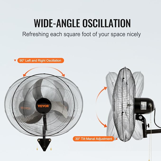 VEVOR Wall Mount Fan, 2 PCS 18 inch Oscillating, 3-speed High Velocity Max. 4000 CFM Industrial Wall Fan for Indoor, Commercial, Residential, Warehouse, Greenhouse, Workshop, Basement, Garage,Black