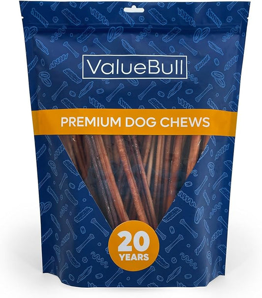 ValueBull Bully Sticks for Small Dogs, Thin 12 Inch, 50 Count - All Natural, Grass Fed, Single Ingredient, Long Lasting Dog Treats