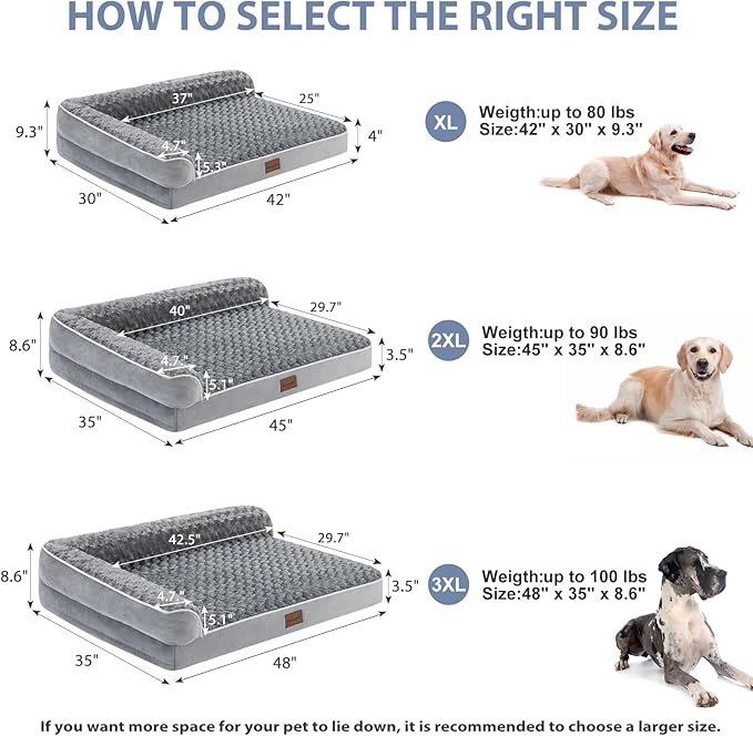 BFPETHOME Orthopedic Dog Beds for Extra Large Dogs, Waterproof Sofa XXL Pet Bed with Sides, Non-Slip Bottom and Egg-Crate Foam Big Dog Couch Bed with Washable Removable Cover,Pet Bed for Large Dogs