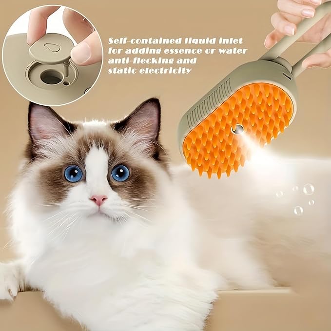 Cat Steam Brush for Shedding, 4 in 1 Cat Steam Brush for Massaging and Cleaning Shedding Pets, Anti Static Pet Hair Cleaning Comb, for Long and Short Hair Cats and Dogs Grooming Tool (Brown)