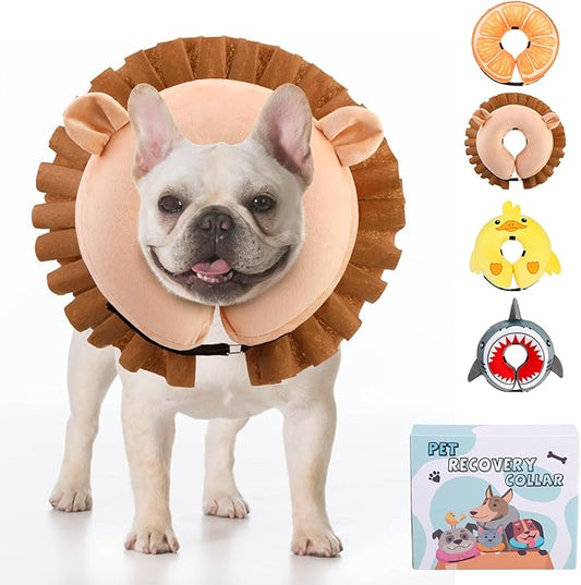 KOOLTAIL Inflatable Dog Cone Collar, Soft Dog Cone Alternative for Large Medium Small Dogs After Surgery, Adjustable Donut Neck Cone for Dogs Cats, Recovery E Collar with Enhanced Anti-Licking,Lion M