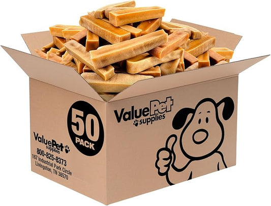 ValueBull Himalayan Yak Cheese Dog Chews, Extra Large, 50 ct Wholesale Pack - Long Lasting for Aggressive Chewers, All Natural, Healthy & Safe, Low Odor Nepal Yak Milk Chews