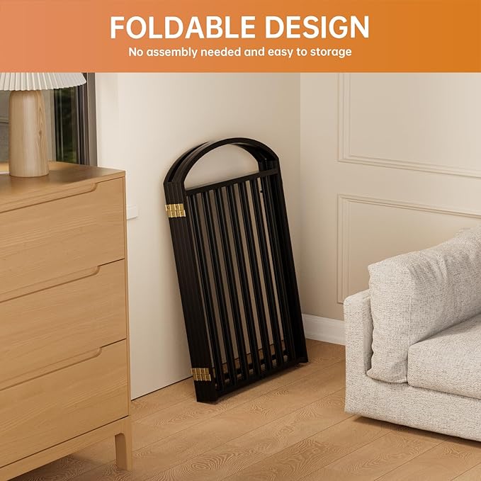 4 Panles Full Matel Freestanding Dog Gates with Door, 96"Extra Wide 32"Tall Free Standing Dog Pet Gate for Indoor & Outdoor. Foldable Pet Fences for Doorways, House, Stairs, Porch, Deck, Yard