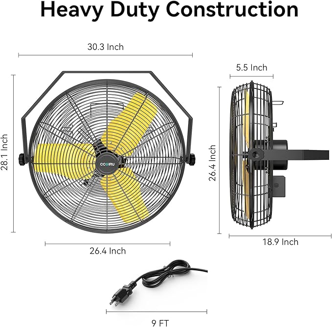 9200 CFM 24" Industrial Wall Mount Fans, High Velocity 2-Speed Professional Metal Fan with Sealed Motor, Heavy Duty Barn Wall Fan for Garage, Commercial, Warehouse, Greenhouse, UL Listed