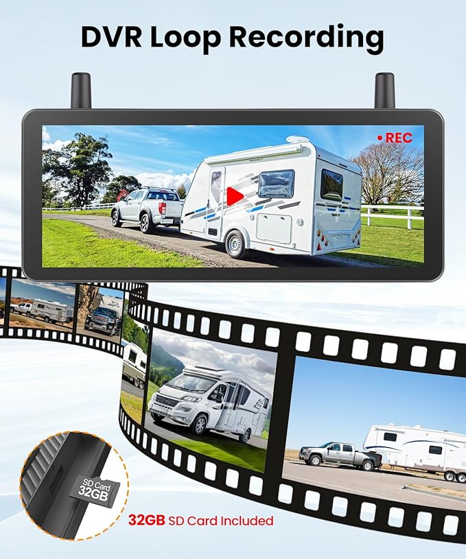 AUTO VOX Wireless Backup Camera Solar Magnetic: with 7.2" DVR 1080P 2 Split Recording Monitor, Dual Antenna Stable Signal,IP69K & 1-Min Install,HD IR Night Vision for Truck, Trailer, RV, Camper