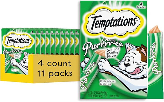 Temptations Creamy Puree Mix-Ups Squeezable Lickable Wet Cat Treats, Seafood Medley Flavor, 0.42 oz. Tubes, 4 Count, Pack of 11 (44 Total)